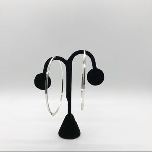 3” Square Thin Silver-Toned Hoop Earrings, EUC